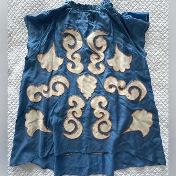 Chufy Kathmandu Heights Silk Embroidered Boho Blouse Blue Size L - Picture 8 of 10
